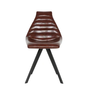 Upholstered leather dining chair leather high back brown with metal legs