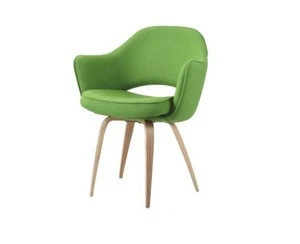 Upholstery wood leg chair with dowel base,seat cushion chair,Modern dining chair wool fabric green coffee shop chair