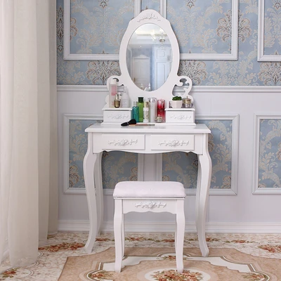 White 4-Drawer modern dresser with mirror, stool and drawer storage mdf dressing tabl