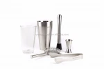 Wholesale 800ML Stainless Steel Boston Cocktail Set With Shaker & Glass Muddler & Double Jigger & Ice Tongs and Strainer