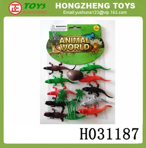 Wholesale animals toys 10 PCS 3 inch plastic crocodile toys with tree,stone cheap animal world for kids H031187