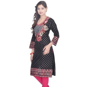 Wholesale cheap price designer printed cotton black kurti for women and girls