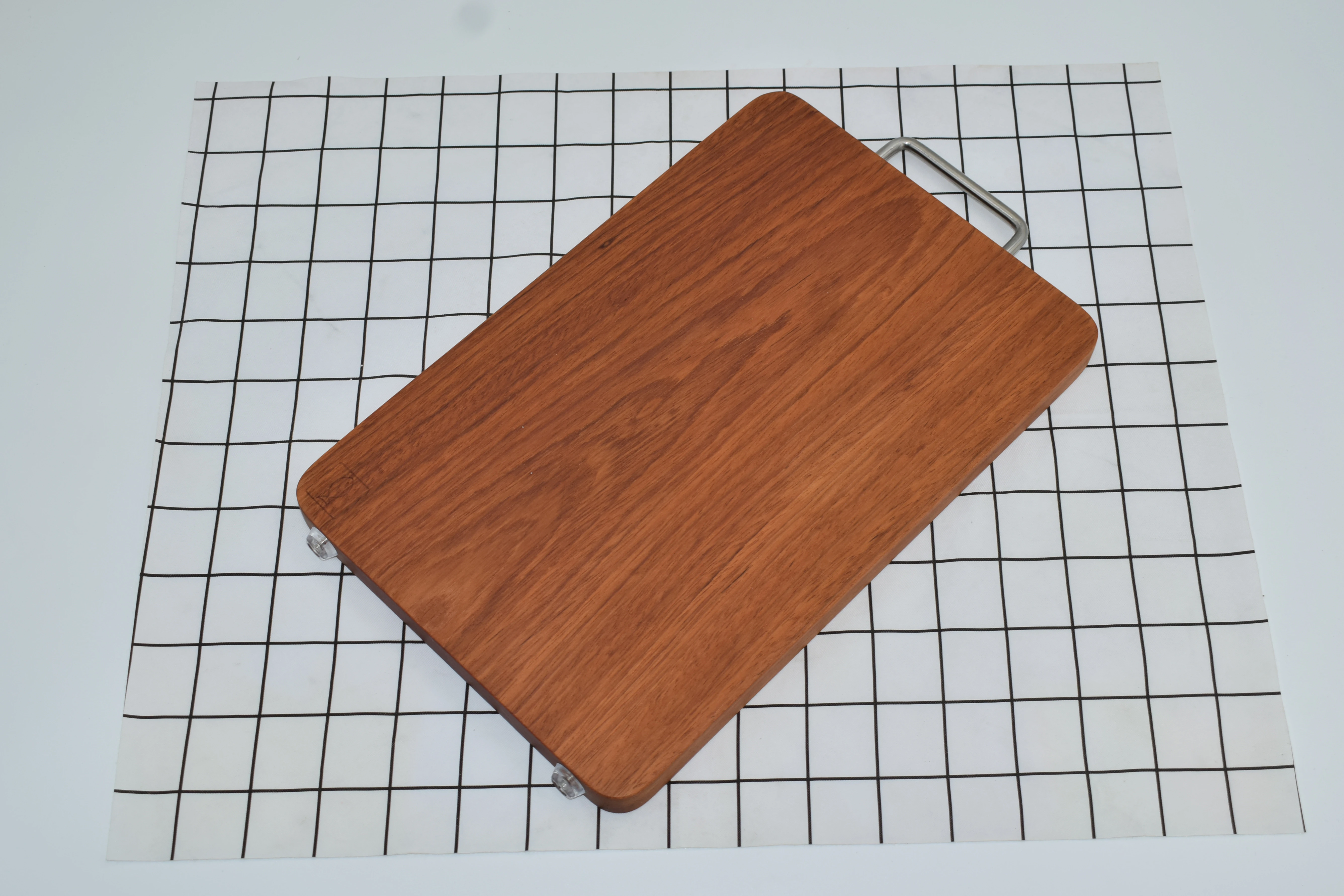 Wholesale Elegant Natural Rectangle Board Stainless Handle Solid Wooden Cutting Board