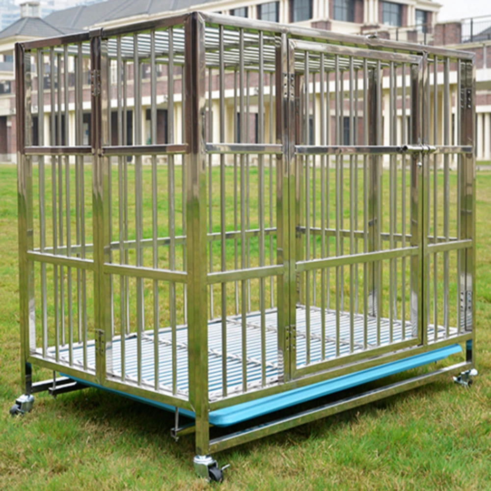 wholesale heavy duty stainless steel dog cage , large double foldable dog cage