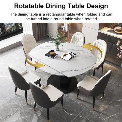 Wholesale Luxury Adjustable Marble Round Dining Table Set With Chairs Extendable Design Kitchen Dining Room Furniture