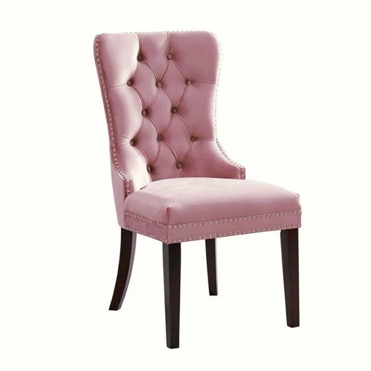 Wholesale Modern Design velvet Tufted Upholstered Home Furniture Wingback Side Beige Dining Room Chair for dinner