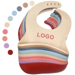Wholesale multi color BPA free printed easily wipe clean soft waterproof custom logo silicone baby bibs for catcher