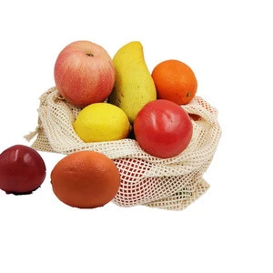 Wholesale Small Fruit Organic Cotton rpet Food Cotton Advertising Grocery Drawstring  Mesh bag Vegetable