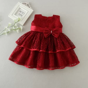wine red cake layers party dress for baby dress girls