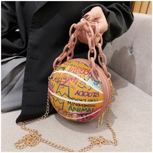 Women fashion one shoulder hand graffiti chain spherical leather compact easy to match color