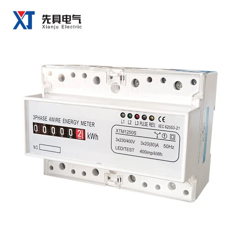 XTM1250S ABS Material 7P Three Phase 4 Wires Energy Meter KWH Register Display Rail Mounted Installation 68*88*125mm 3x230V/400V