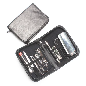 Zipper PU Leather Travel Grooming Kit Manicure Pedicure Tools Bag Nail Clipper Case