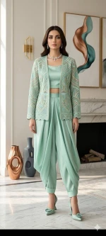 Luxury mint green embroidered women's formal suit - handcrafted ethnic wear