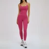 Women Spaghetti Strap U-Neck Sports Tank Top & High Waist Stretch Yoga Leggings 2 Piece Fitness Workout Outfit Set