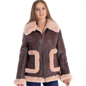 Fur Coat for Women, Shearling Jacket With Pockets And Zipper Closure, True Sheepskin, Handmade Sheepskin Short Coat
