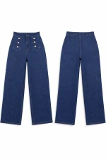 Women’s High-Waisted Wide Leg Denim Jeans – Button Front Closure, Classic Blue Wash, Casual & Everyday Fit