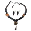Wooden Black Beaded Necklace Earrings Set