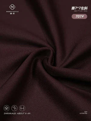 Factory 707# Heavy Weight Siro Spun Left Twill Cotton Fabric Full Process Pad Dyeing