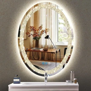 Crystal Oval Vanity Mirror with Lights  for Bathroom