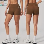 No Front Seam Women Sports Shorts Soft High Waist Fitness Yoga Shorts Custom Logo Contrast Stitch Gym Shorts
