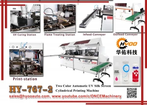 HY-767-2: Two Color Automatic UV Bottle Silk Screen Printing Machine Printer