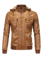 Men's Faux Leather Hooded Moto Jacket