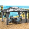 10 x 12 Hardtop Gazebo Double Roof Grey Easy Assembly Aluminum Polycarbonate Vertical Line Arbour Design