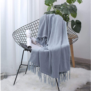 100%Soft Premium  Cotton Pure Color Throw  Warm knitted   Blanket with Tassel