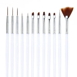 12 pcs / set White Professional Nail Brushes Art Gel Nail Brush UV Gel Brush Design Pen Drawing Brush Tools