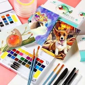 12/18/24/36 Solid Watercolor Paint Set With Paint Brush Portable Water Color Pigment For School Students Beginner Art Supplies
