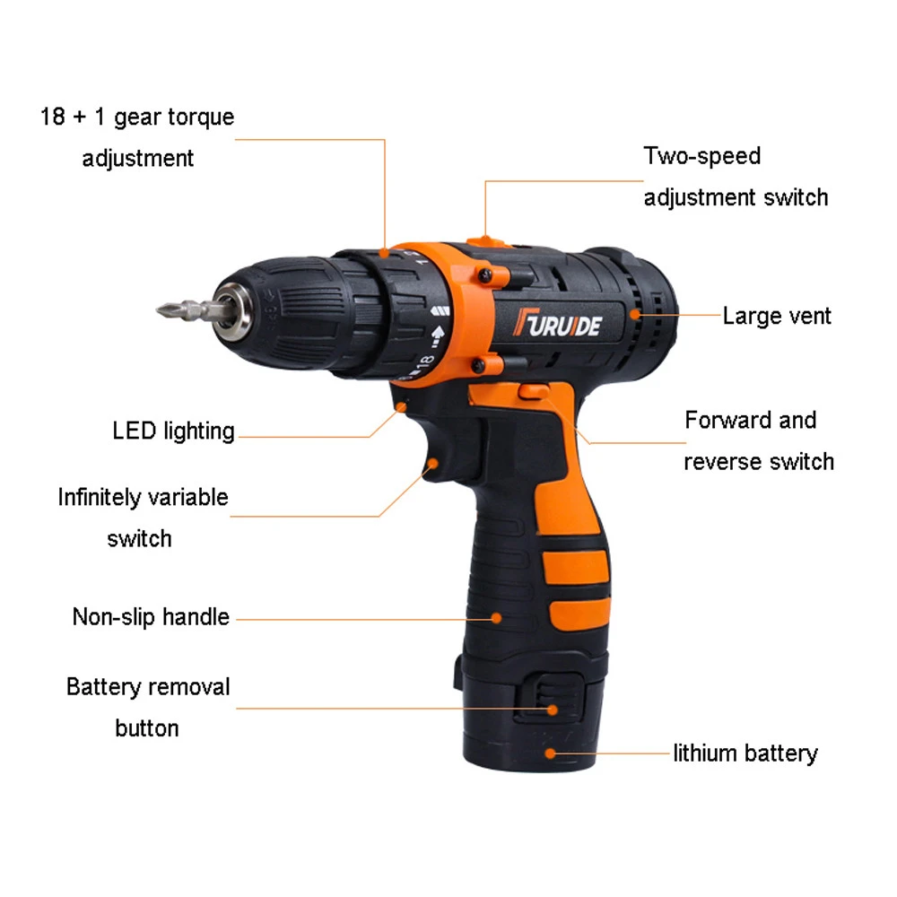 12V Double Speed Rotary Tool Lithium Battery Rechargeable Power Tool Cordless Drill Electric Screwdriver
