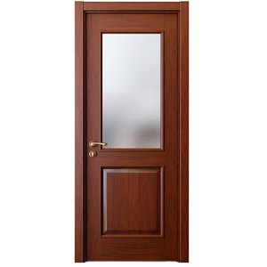 2017 New Design Brown Walnut Solid Wood Frame Security Door with Glass