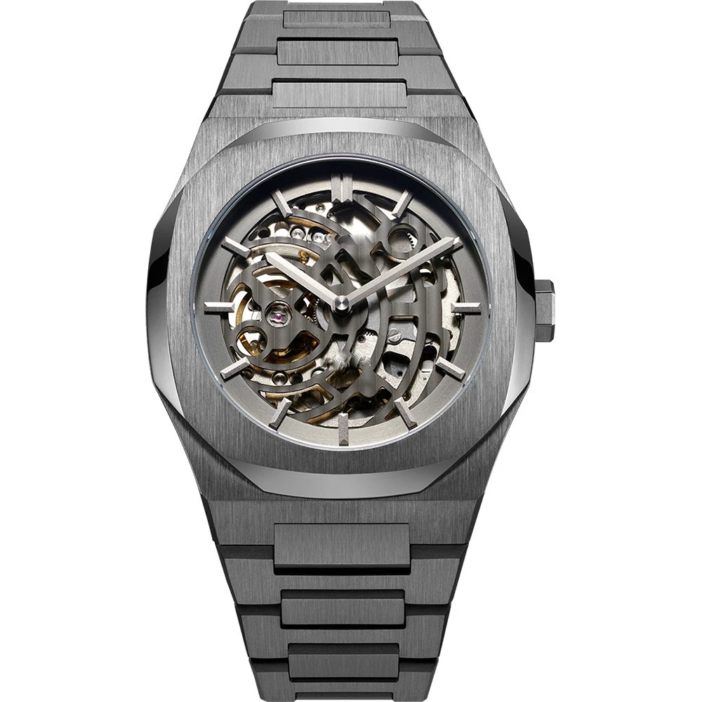 2020 black luxury alloy automatic mens watch mechanical skeleton watches made in china
