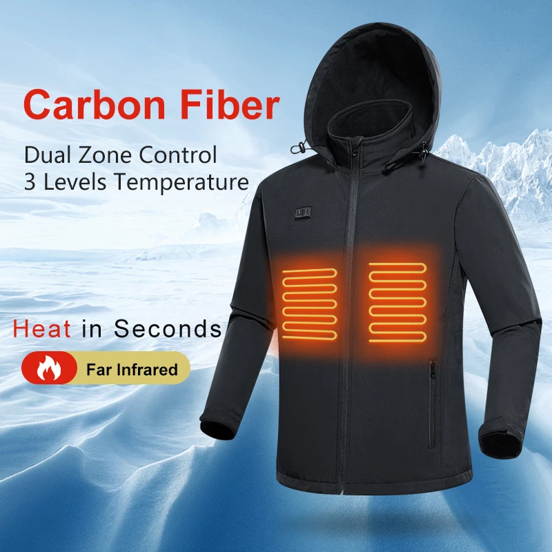 2020 Casual Zipper Standard Collar  Windproof Waterproof SoftShell 5V Powered Warm Detachable Hooded Heated Jacket