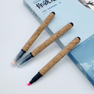 2020 Highlighter pen with Stylus pen  holder, cork material ballpoint pen