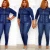 Import 2020 New African womens fashion casual mothers wear hand-worn washing denim jacket pencil pants suit clothes from China