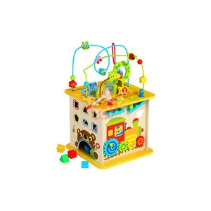 2020 New Classical Wooden Play House Cube Centre with Forest Roller Coaster Beads Toy for Baby Kids 3+
