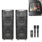 2020 outdoor dual 15" dual 12" 2.0 pair  portable karaoke party speaker with wireless microphones