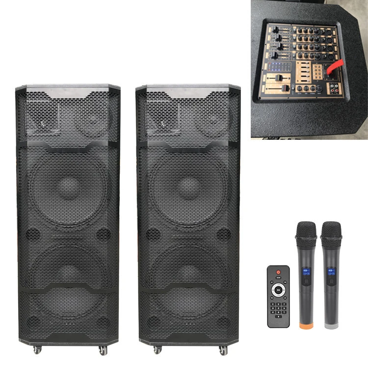 2020 outdoor dual 15&quot; dual 12&quot; 2.0 pair  portable karaoke party speaker with wireless microphones