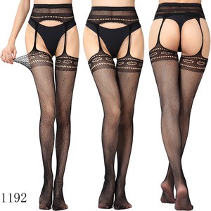 2020 plus size and regular size wholesale women fashion  black  see through fishnet lace top thigh high black nylon stockings