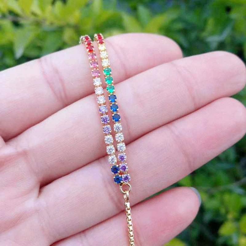 2021 hot sale 18k gold rainbow cz costume jewelry bracelet