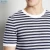 Import 2021 New Fashion  Blue stripe knit t-shirt mens regular fit stripe print crew neck t shirt with ribbed hem from China