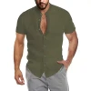 2024 Summer High Quality Foreign Trade Mens Wear New Cardigan Plus Size Stand Collar Short Sleeve Mens Shirt