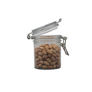 250ml clear empty PET plastic kitchen food storage bottles jars with airless metal clip lid for peanut butter,tea,coffee