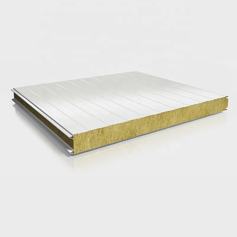 25mm 50mm thickness Color Steel Insulated Rock Wool Sandwich Panel Fireproof Composite Board