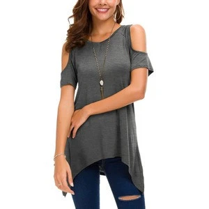 30000Pcs in Stock Full Size and Color Plus Size Off Shoulder Wide Hem Tunic t Shirt for Women Casual Women&#039;s Blouse Tops