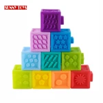 3D number leaning stack squeeze building blocks bath toys embossed soft teether pvc stacking blocks for baby grab