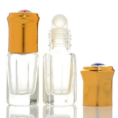 3ml 6ml 12ml essential oil perfume bottle roll on with metal cap, octagon attar glass bottle