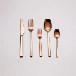 4pcs Set Stainless steel shiny rose gold spoon and fork, copper cutlery set with customized laser logo for wedding