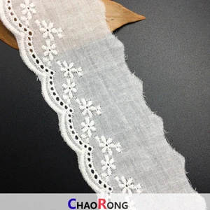 5.5CM CRT0251 Pure White Cotton Eyelet Crochet Lace Trim Elastic Embroidery Lace Trim